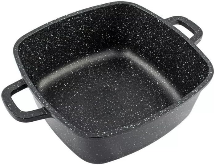 Marmortopf quadratisch 24x24x10cm/ 4,5l, Induktionstopf mit Glasdeckel mit Dampflöchern, für alle He