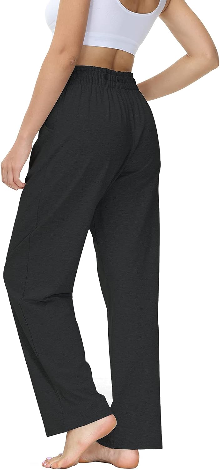 HMIYA Jogginghose Damen Baumwolle Freizeithose Lang offenem Boden Yogahose Sporthose Geradem Bein Ho