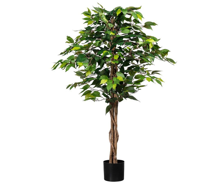 kunstpflanzen-Discount.com Ficus Kunstbaum 125cm mit 654 grüne Blätter und Naturstämme - Künstlicher