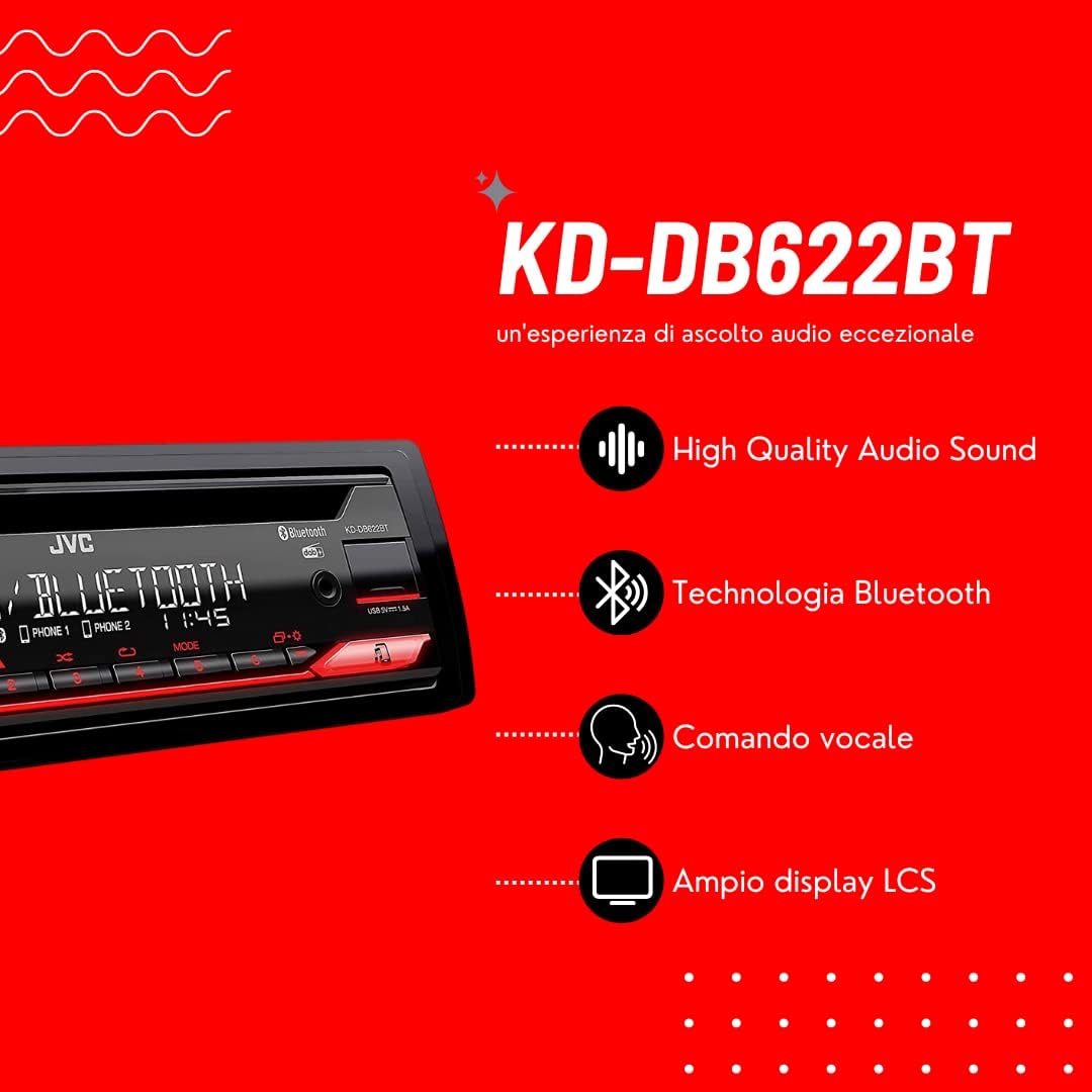 JVC KD-DB622BT CD-Autoradio mit DAB+ und Bluetooth Freisprecheinrichtung (Soundprozessor, USB, AUX-I