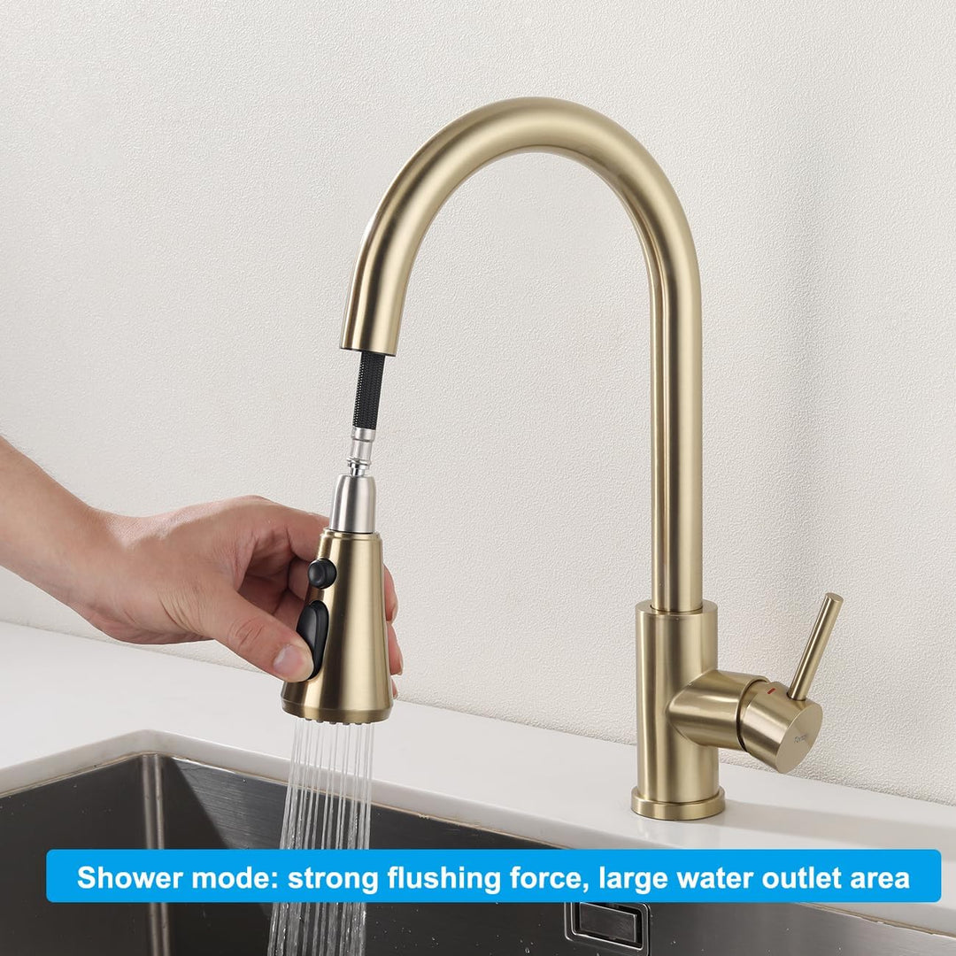 Edelstahl Küchenarmatur mit Ausziehbar Brause, Wasserhahn Küche mit 3 Strahlarten, 360° Drehbare Hoc