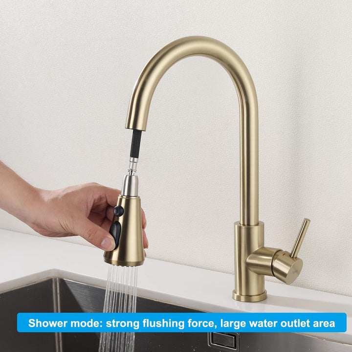 Edelstahl Küchenarmatur mit Ausziehbar Brause, Wasserhahn Küche mit 3 Strahlarten, 360° Drehbare Hoc