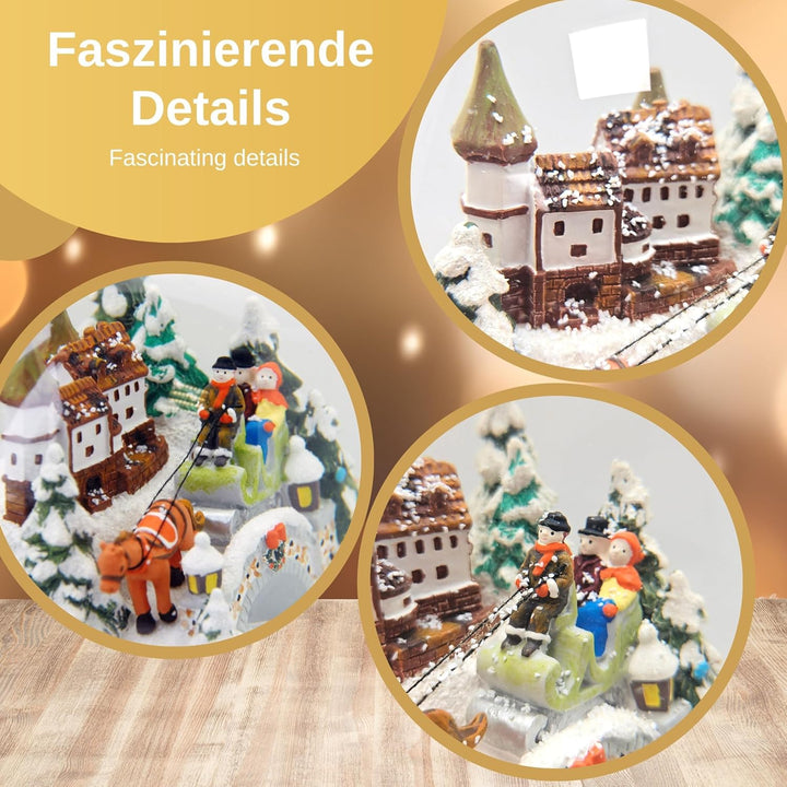 Schneekugel Weihnachten Spieluhr | Nostalgie Pferdekutsche über Brücke | Sockel Winterlandschaft | M