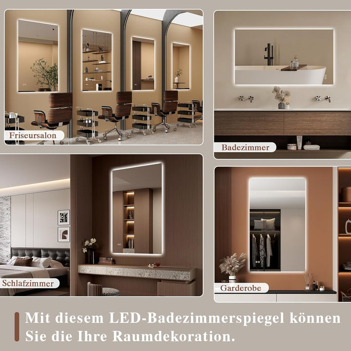 Badspiegel-mit-Beleuchtung 60x100cm - LED Badezimmerspiegel Badezimmer Spiegel mit Beleuchtung, Touc