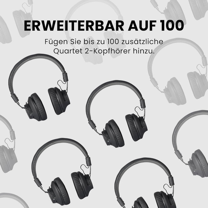 Avantree Quartet 2 – Bluetooth-kompatibles kabelloses Gruppenhörsystem mit Kopfhörern & Sender für P
