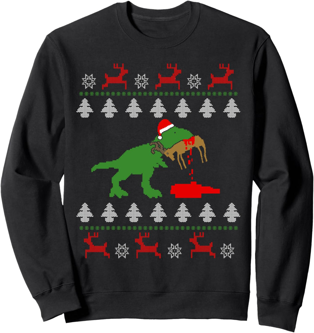 Ugly Christmas Sweater Humor T Rex Rentier Sweatshirt