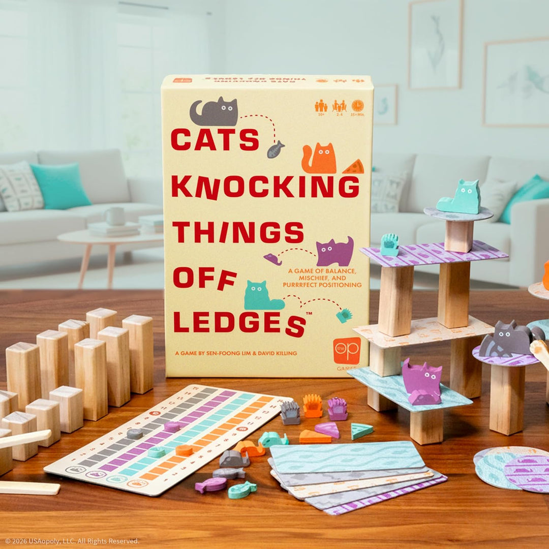 USAopoly Katzen klopfen Dinge ab Ledges | Balancierendes Partyspiel | ab 10 Jahren | 2–4 Spieler | ü