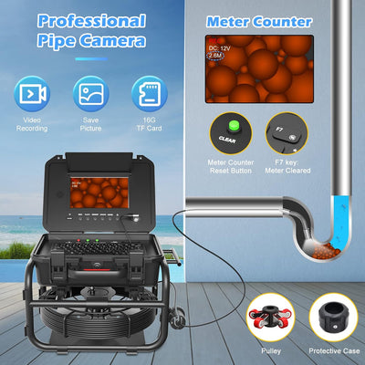 9" Kanalkamera HD mit Meterzahl Angabe, 1080P Selbstnivellierender Rohr Kanal Kamera mit 512 hz Send