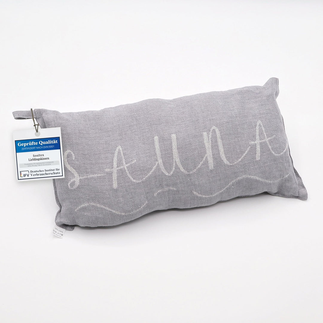 1 Premium Saunakissen Lieblingskissen Reisekissen | Design: BANGA | Masse: 45 x 22 cm, 100% Leinen H