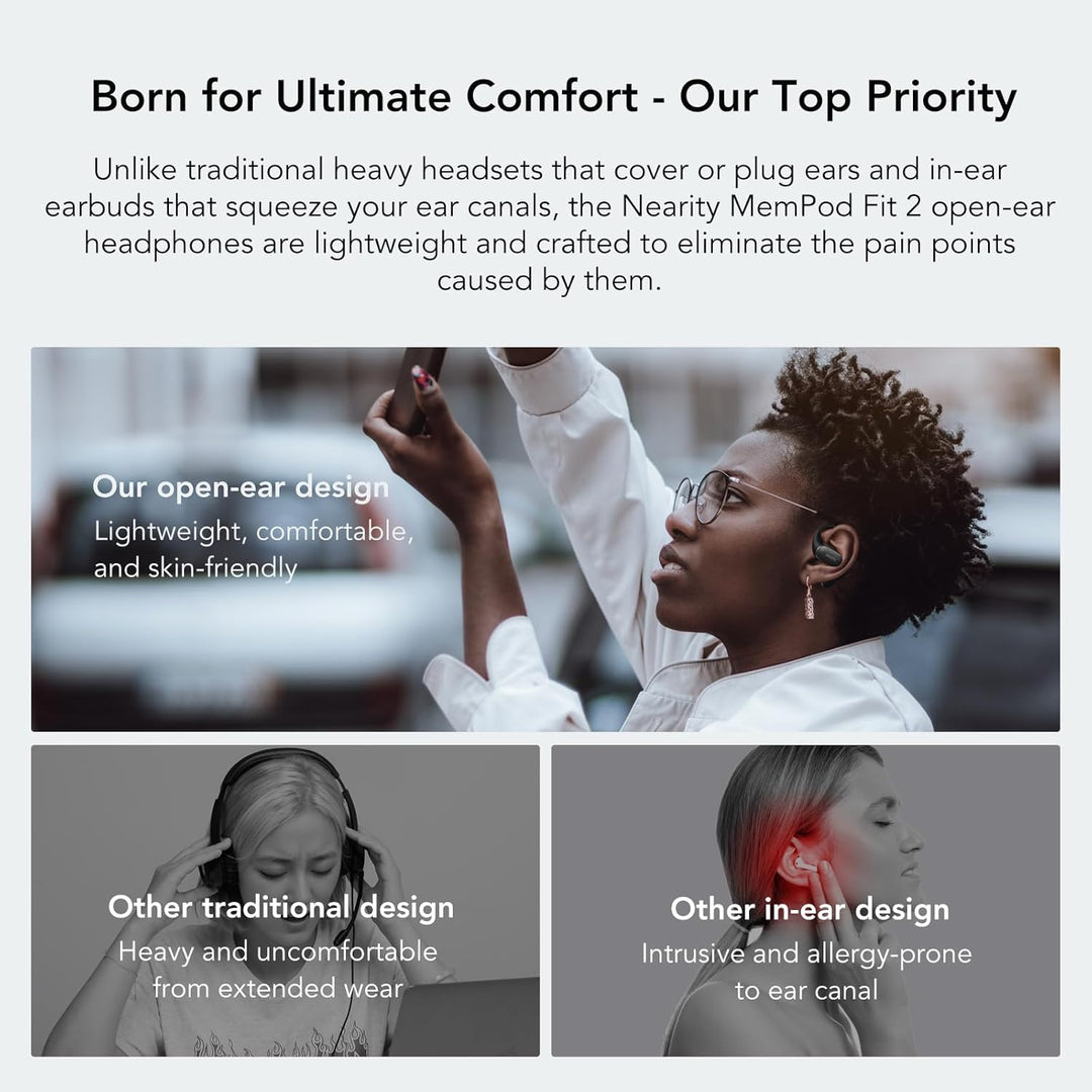 NEARITY MemPod Fit 2 Open-Ear Bluetooth Kopfhörer, kabellose Earbuds mit Deep Bass, bis zu 45 Stunde