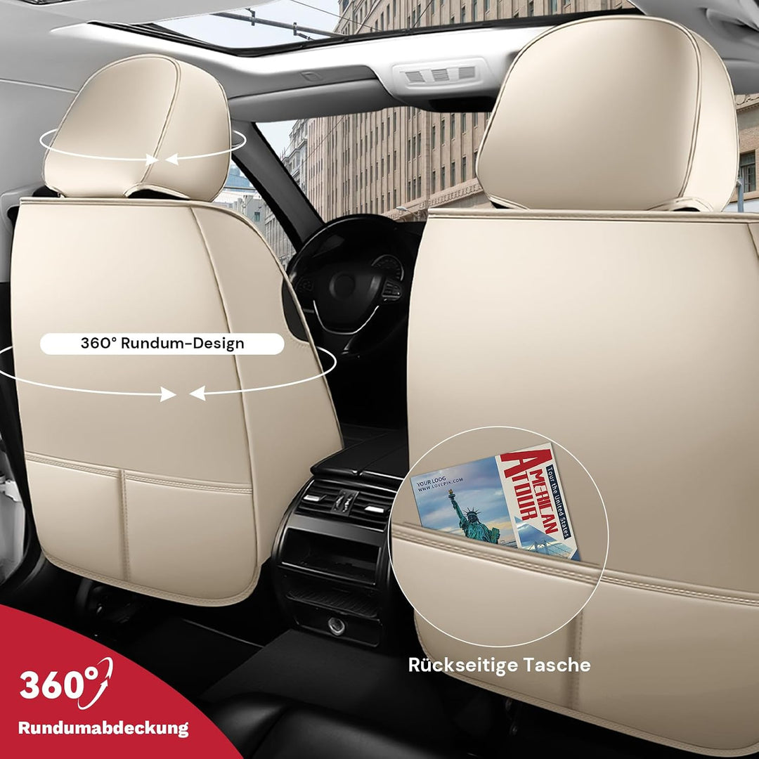 AutoSitzbezüge Leder für Nissan Qashqai 2007-2026, Beige | Nappa Leder Auto Sitzbezug 5 Stück, Wasse