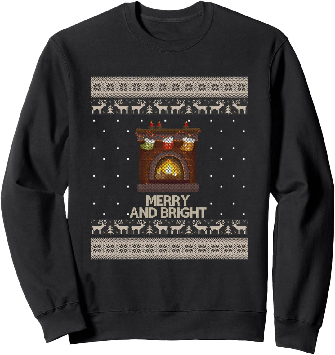 Fröhliches und helles Feuer Hässlicher Weihnachtskamin Sweatshirt