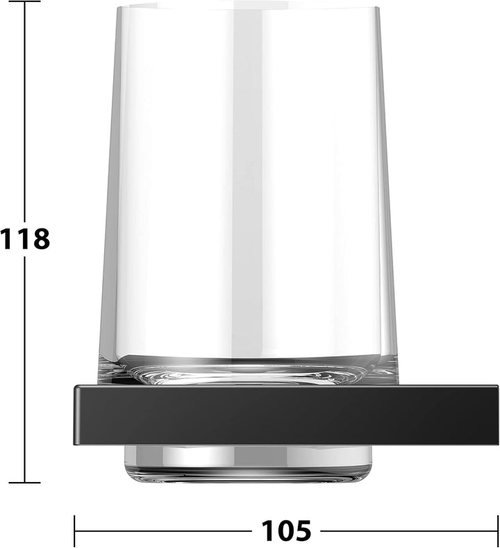 KEUCO Zahnputzbecher-Halter schwarz-matt und Kristallglas klar, Glas mit Halter für Badezimmer, Zahn