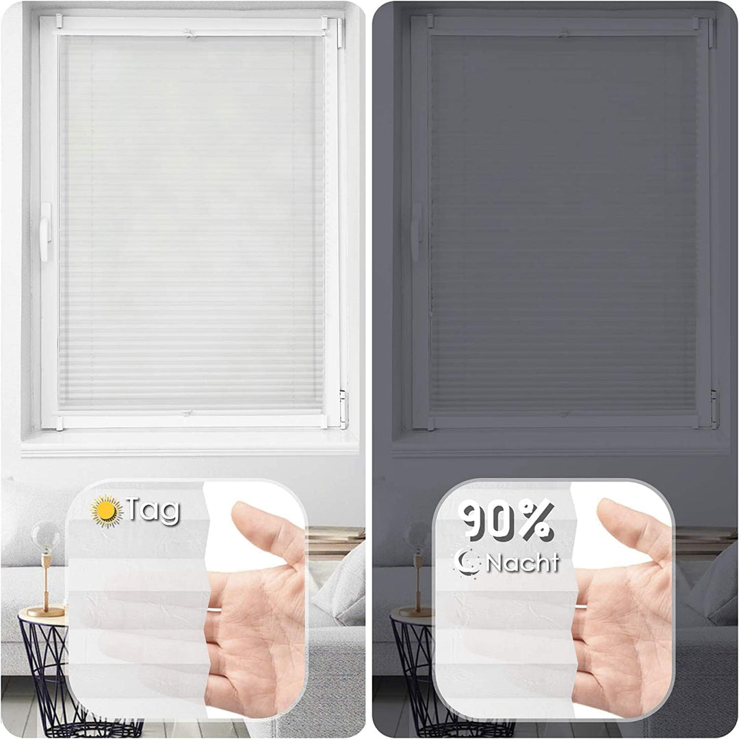 OUBO Plissee Klemmfix ohne Bohren Aluminium-Schienen, Weiss 35 x 150cm(BxH), lichtdurchlässig & Blic