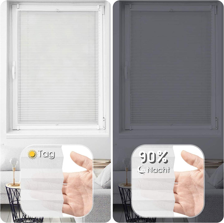 OUBO Plissee Klemmfix ohne Bohren Aluminium-Schienen, Weiss 35 x 150cm(BxH), lichtdurchlässig & Blic