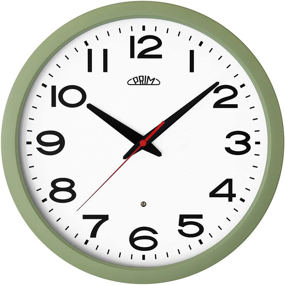 PRIM Insight Leuchtende Design Kunstoff Wanduhr, Weiss/Grün, Licht- und Geräusch-Sensor, Quarz-Uhrwe