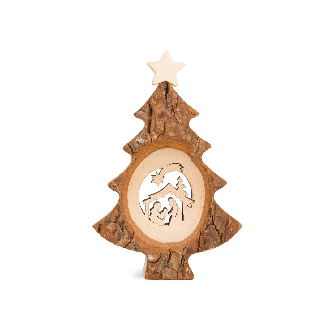 Weihnachtsbaum Krippe aus Holz mit Sägemotiv - Besondere Weihnachtsdekoration mit handgefertigten De