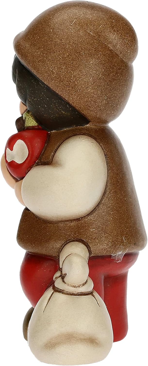 THUN - Krippe 2022 - Figur Krippe Kind mit Apfel aus Keramik, handverziert, rotes Kleid - Klassische
