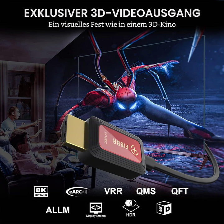 8K Glasfaser HDMI Kabel 1M, 48Gbps High-Speed HDMI 2.1 Kabel 8K@60Hz 4K@120Hz Dolby/Dynamic HDR/HDCP