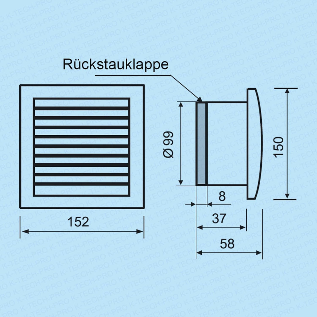 Ultradünner WC & Badlüfter MM QN Ø 100 Funktion Nachlaufrelais, Feuchtigkeitssensor, Kugellager