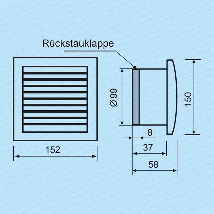 Ultradünner WC & Badlüfter MM QN Ø 100 Funktion Nachlaufrelais, Feuchtigkeitssensor, Kugellager