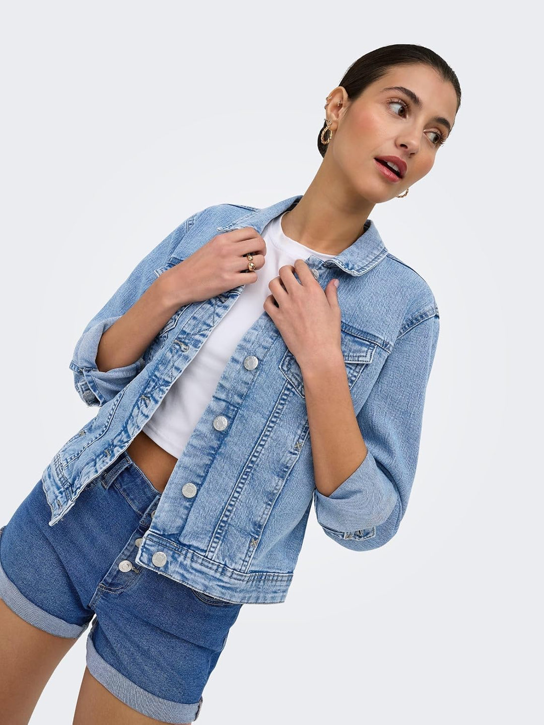 ONLY Damen Jeansjacke Tia Colored Übergangsjacke mit Knopfleiste XS Light Blue Denim, XS Light Blue