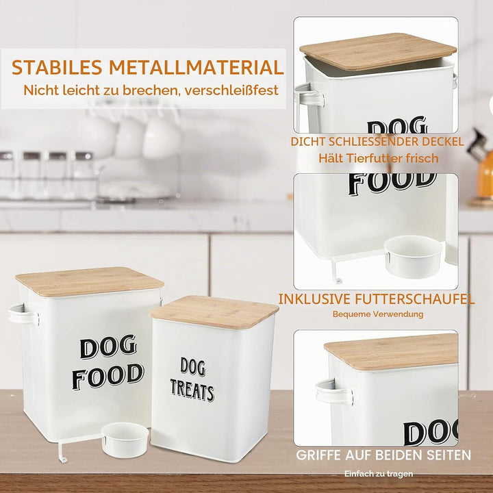 Pethiy - Hundefutter und Hundeleckerlis Behälter,Futtertonne mit Schaufel,Eng anliegende Holzdeckel,