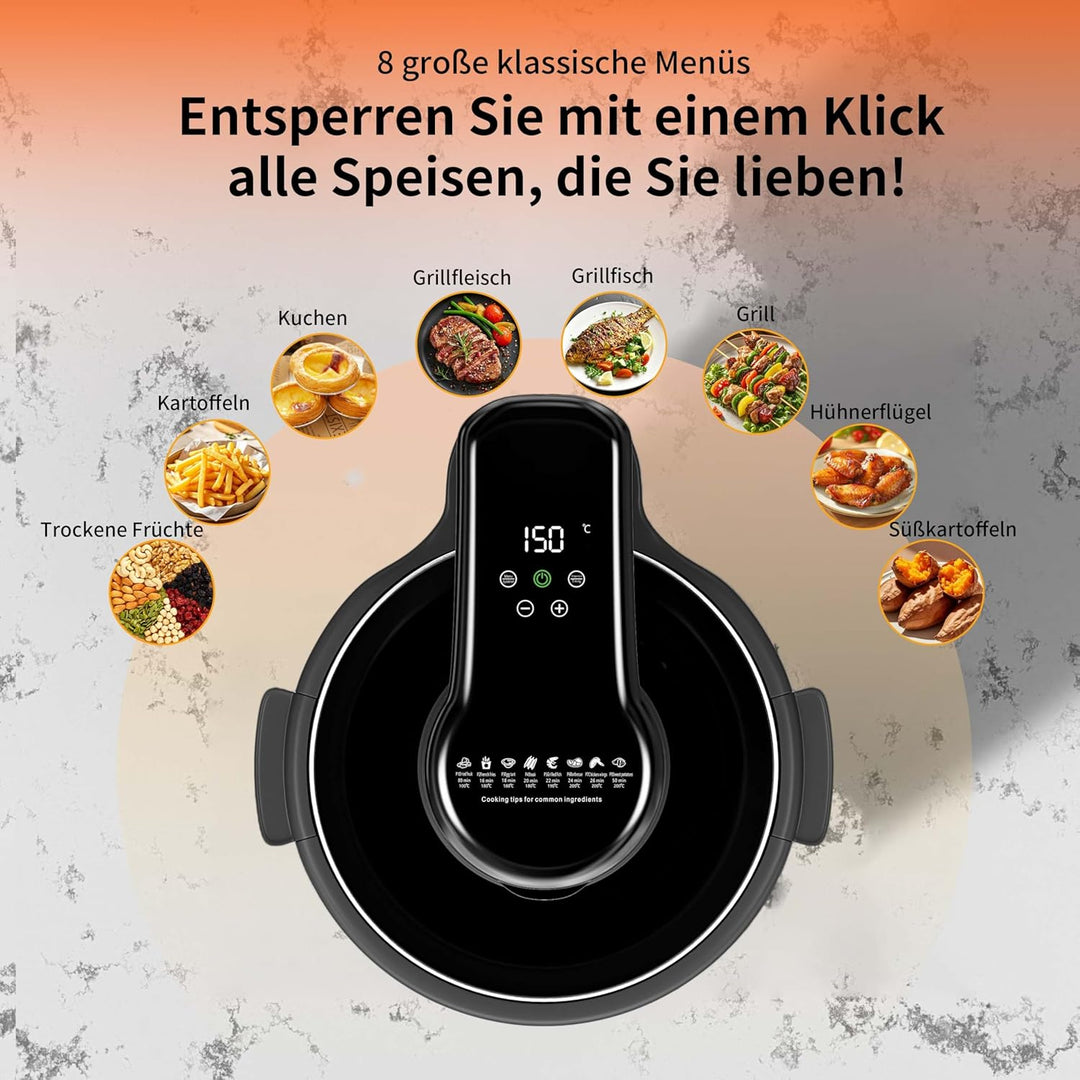 Heissluftfritteuse Airfryer, 5.5L, herausnehmbare Glasbehälter & Deckel, beleuchtetes Sichtfenster,