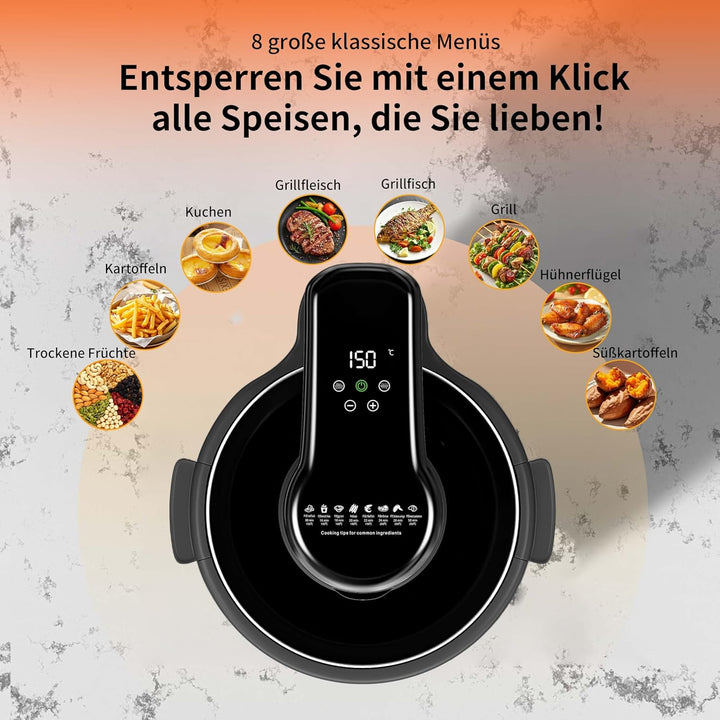 Heissluftfritteuse Airfryer, 5.5L, herausnehmbare Glasbehälter & Deckel, beleuchtetes Sichtfenster,