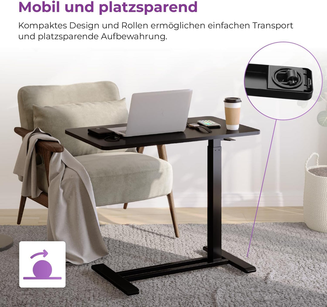 Spacetronik Höhenverstellbarer Beistelltisch mit Rollen, Mobiler Stehpult Höhenverstellbar 66–106 cm