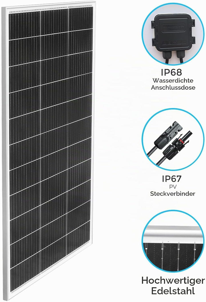 WUZECK 300W Solarpanel-Kit Set, Monokristallines 18V 2X150Watt Glas Solarmodul+20A 12V/24V Solarlade