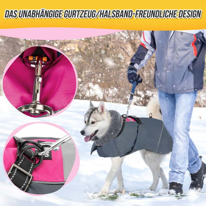 Hundemantel Winter für Grosse Hunde, Wasserdicht Hundejacke mit warmem Fleecefutter und Halsband, Wi