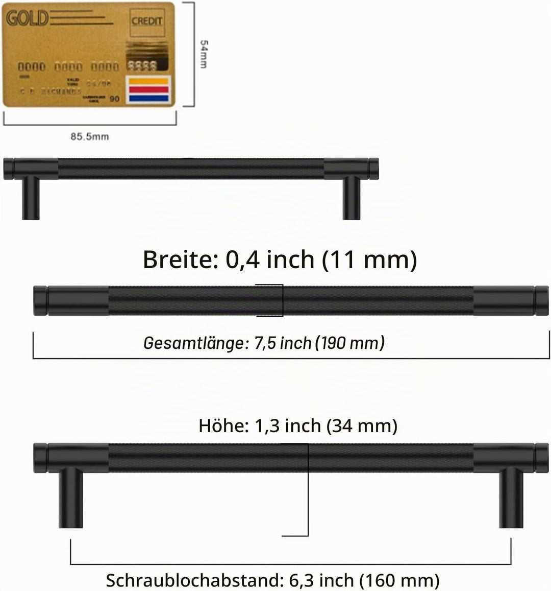 Amerdeco 10 Stück Gerändelte Schrankgriffe Schwarzes Griffe Möbel Möbelgriffe 160mm Lochabstand Türg
