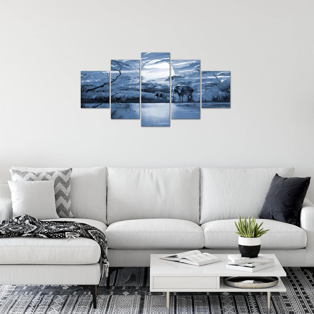 Runa Art Wandbilder Afrika Elefant 5 Teilig Bild auf Vlies Leinwand Deko Wohnzimmer Schlafzimmer Pan