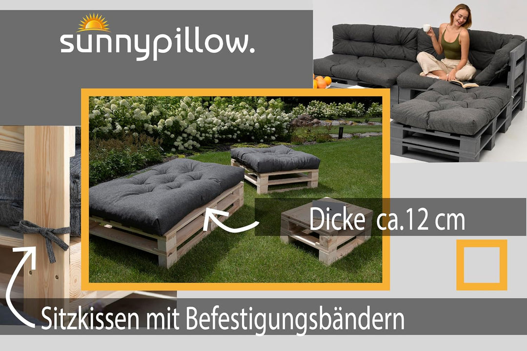 sunnypillow Palettenkissen für Palettenmöbel - 7er Set - Palettenauflage 120 x 80 für Palettensofa -