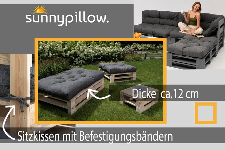 sunnypillow Palettenkissen für Palettenmöbel - 7er Set - Palettenauflage 120 x 80 für Palettensofa -