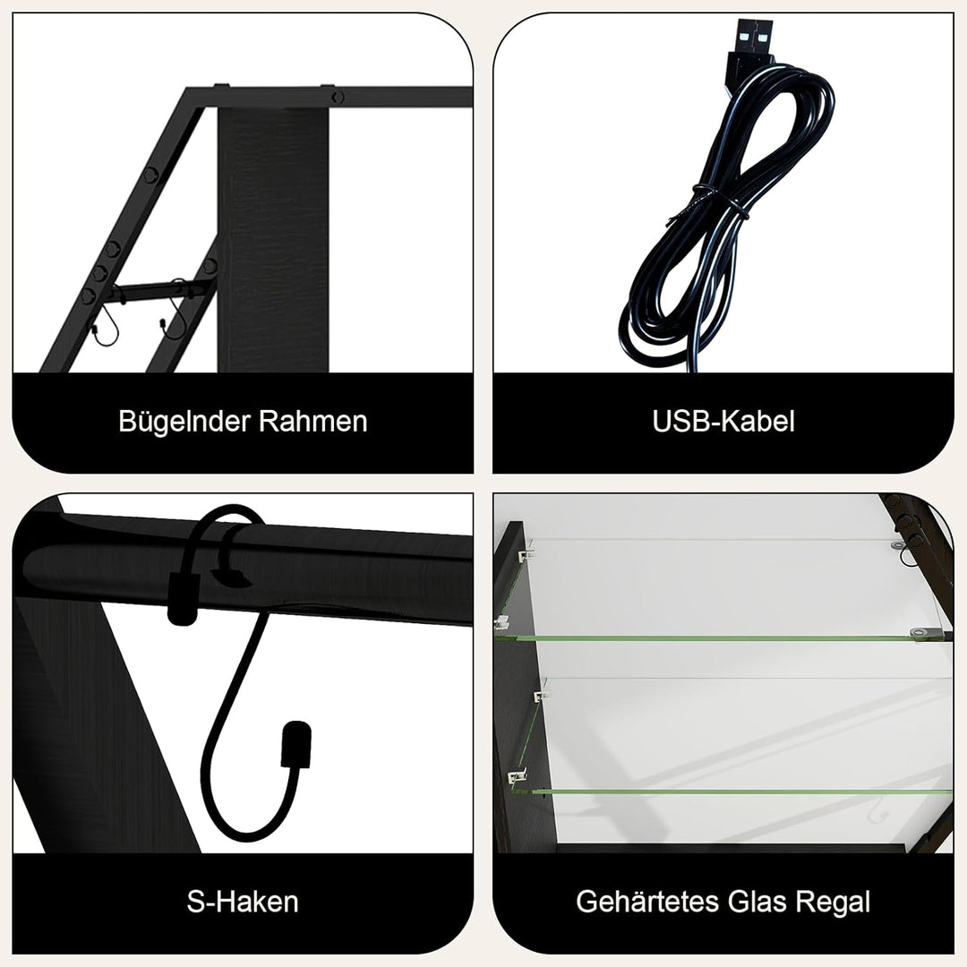YOURLITE Bar Regal Wand, Schwebende Regale mit 7 Farben LED, Wandregal Küche mit Glasablage, mit 8 S