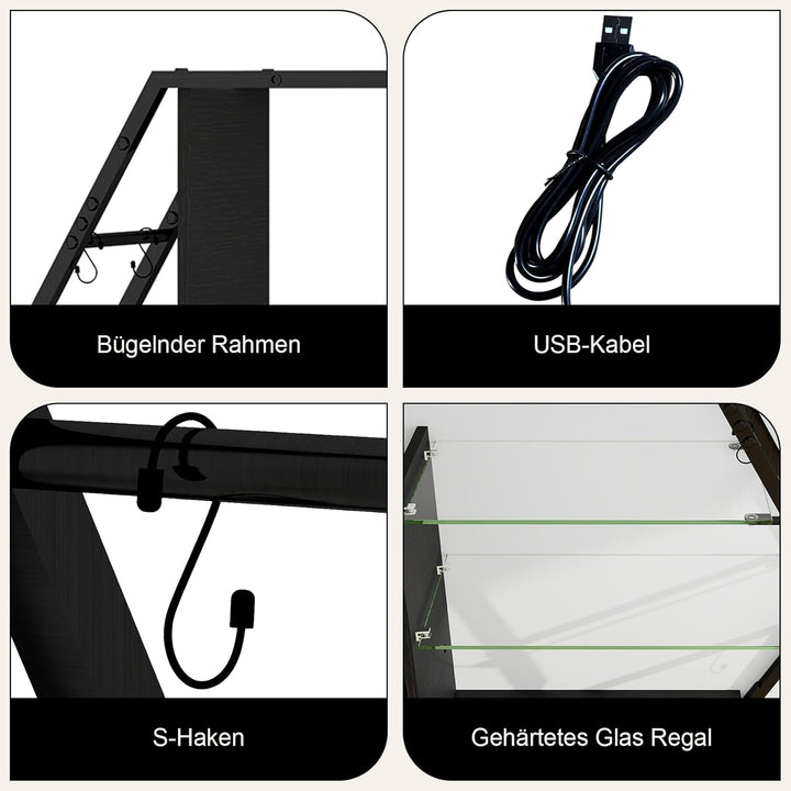 YOURLITE Bar Regal Wand, Schwebende Regale mit 7 Farben LED, Wandregal Küche mit Glasablage, mit 8 S