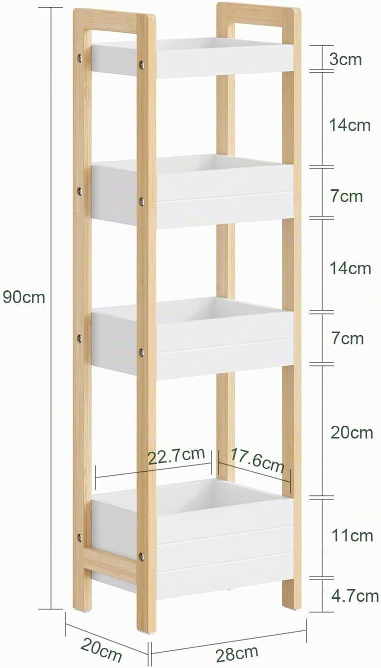 SoBuy Badezimmerschrank mit 4 stabilen Regalen - schmaler Nischenschrank Badregal schmal Badschrank