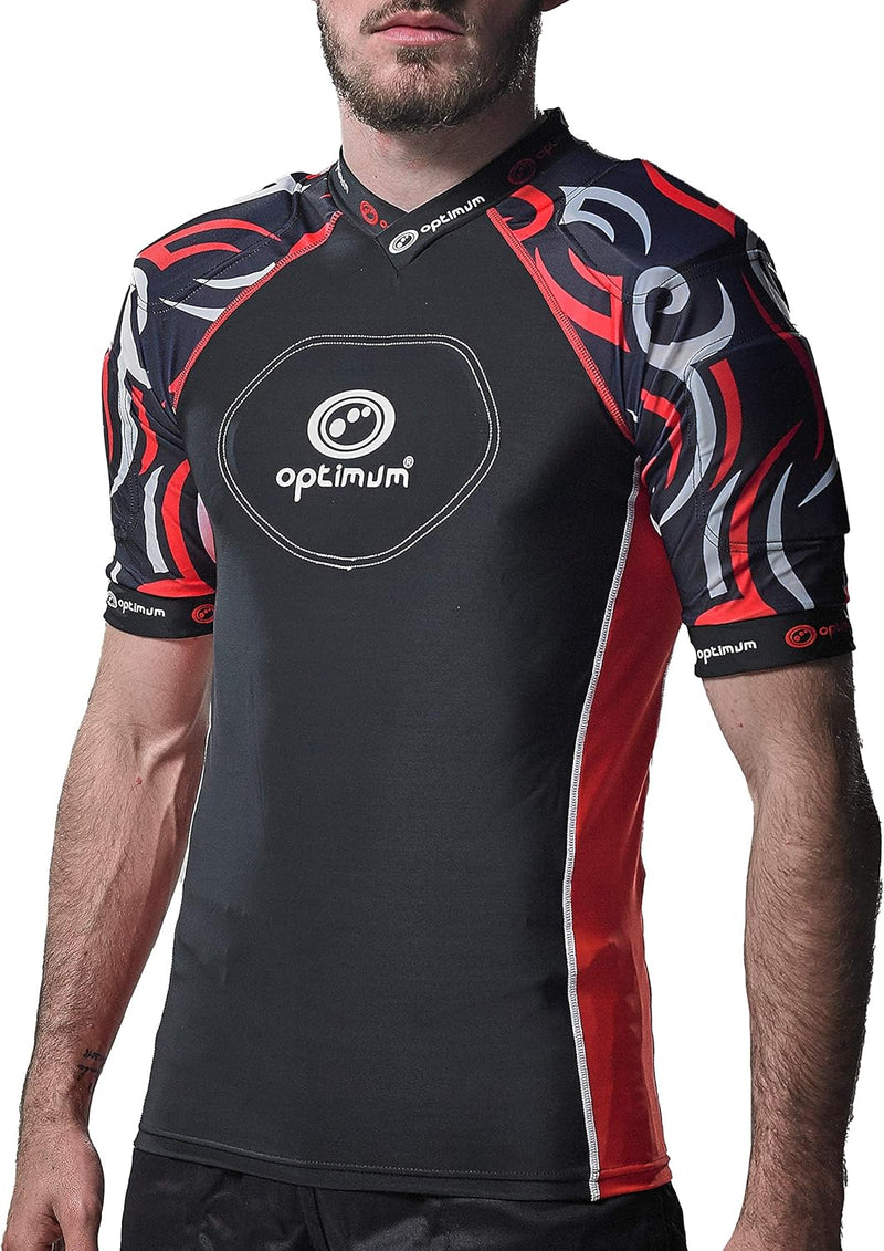Optimum Razor Rugby Oberteil mit Schulterschutz Schwarz/Rot Large Boys (X-Small) Junior, Schwarz/Rot