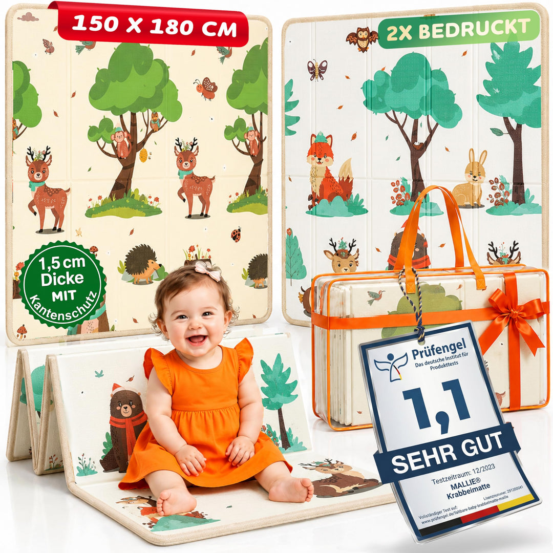 Mallie® Spielmatte Baby Faltbar Schadstoffrei [Kratzfeste Schutzschicht] Krabbeldecke Baby, Krabbelm