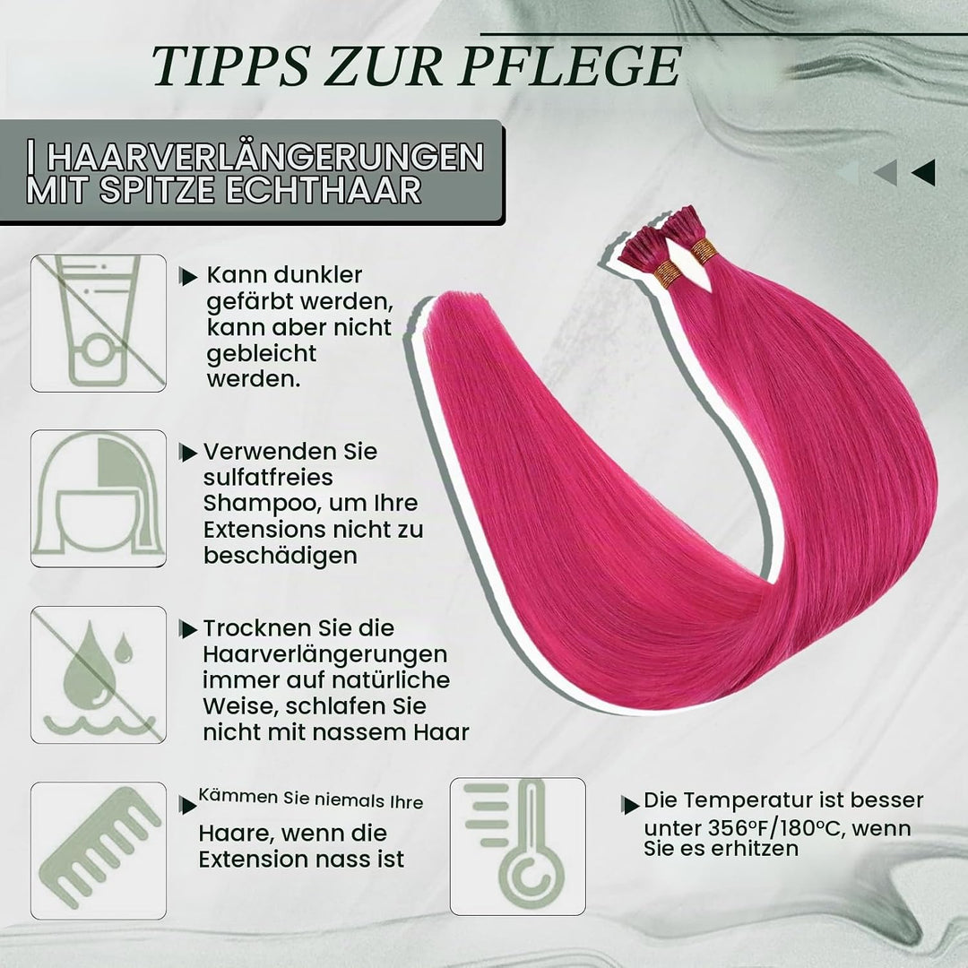 RUNATURE 40cm I Tip Human Hair Extensions Keratin Hot Pink Itips Hair Extensions Human Hair Rosa Sti