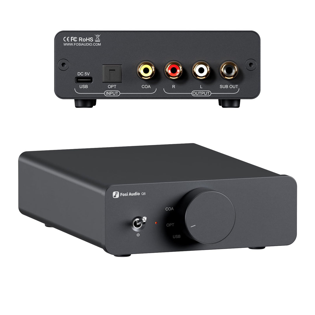 Fosi Audio Q6 Mini-Desktop-DAC, USB C Digital-Analog-Audio-Wandler für Heim-Stereo-Verstärker und Ko