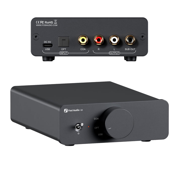 Fosi Audio Q6 Mini-Desktop-DAC, USB C Digital-Analog-Audio-Wandler für Heim-Stereo-Verstärker und Ko