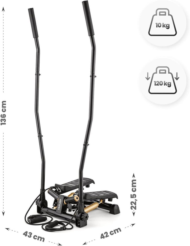 Gymtek Stepper, Drehstepper mit Haltegriffen & Expanderbänder - mit LCD-Bildschirm, Schrittzähler un