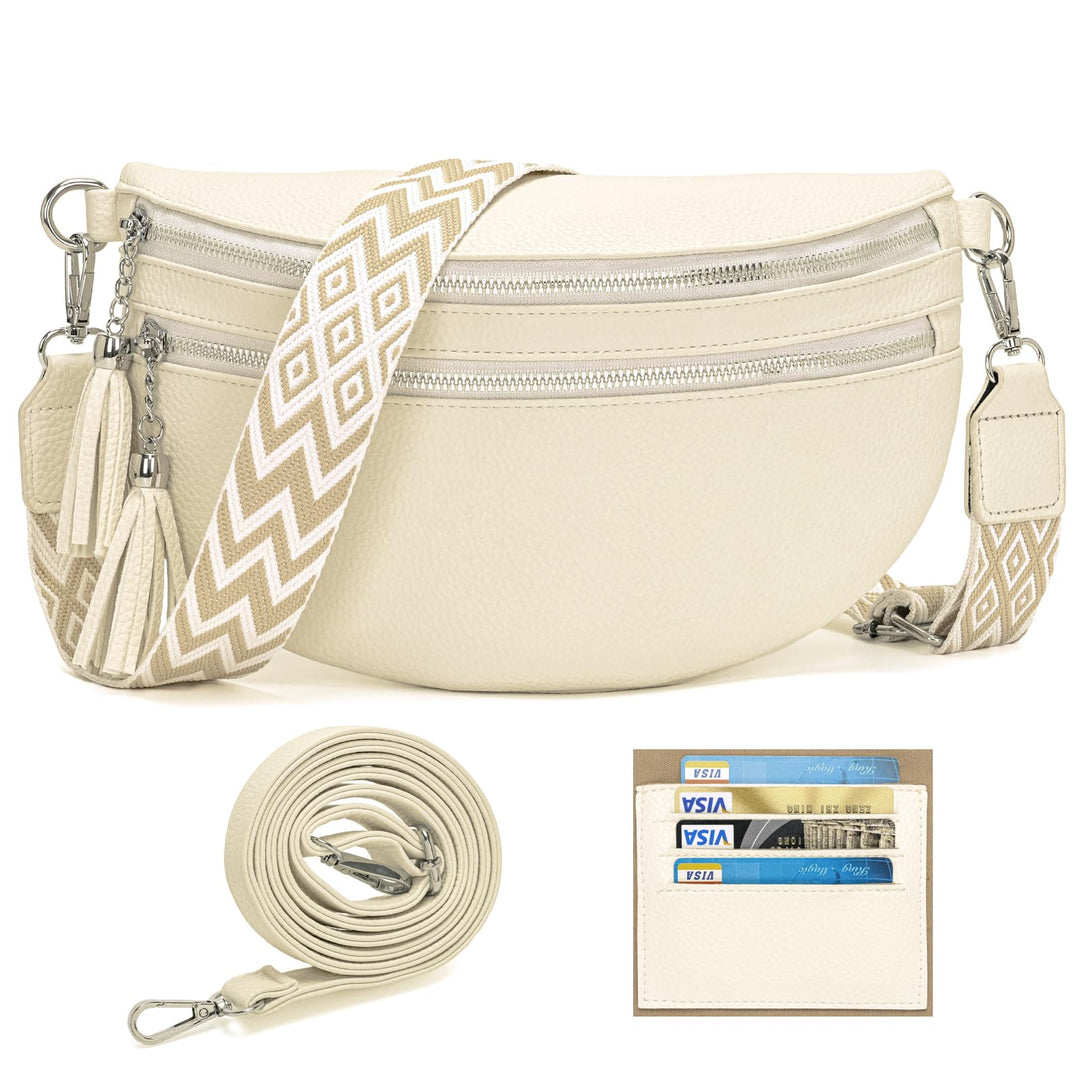 LANXINGLUO Bauchtasche Damen beige umhängetasche Damen mittelgross Crossbody Bag Mit Kreditkartenfac