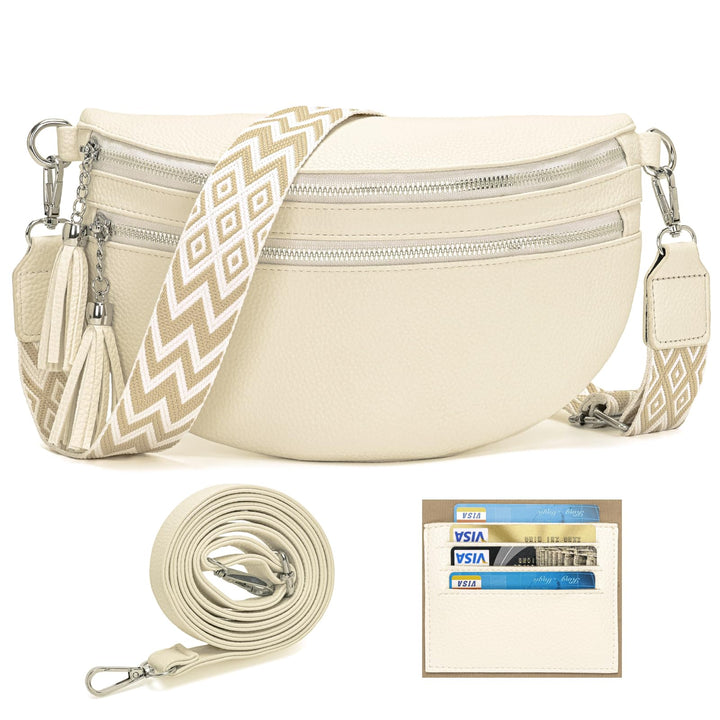 LANXINGLUO Bauchtasche Damen beige umhängetasche Damen mittelgross Crossbody Bag Mit Kreditkartenfac