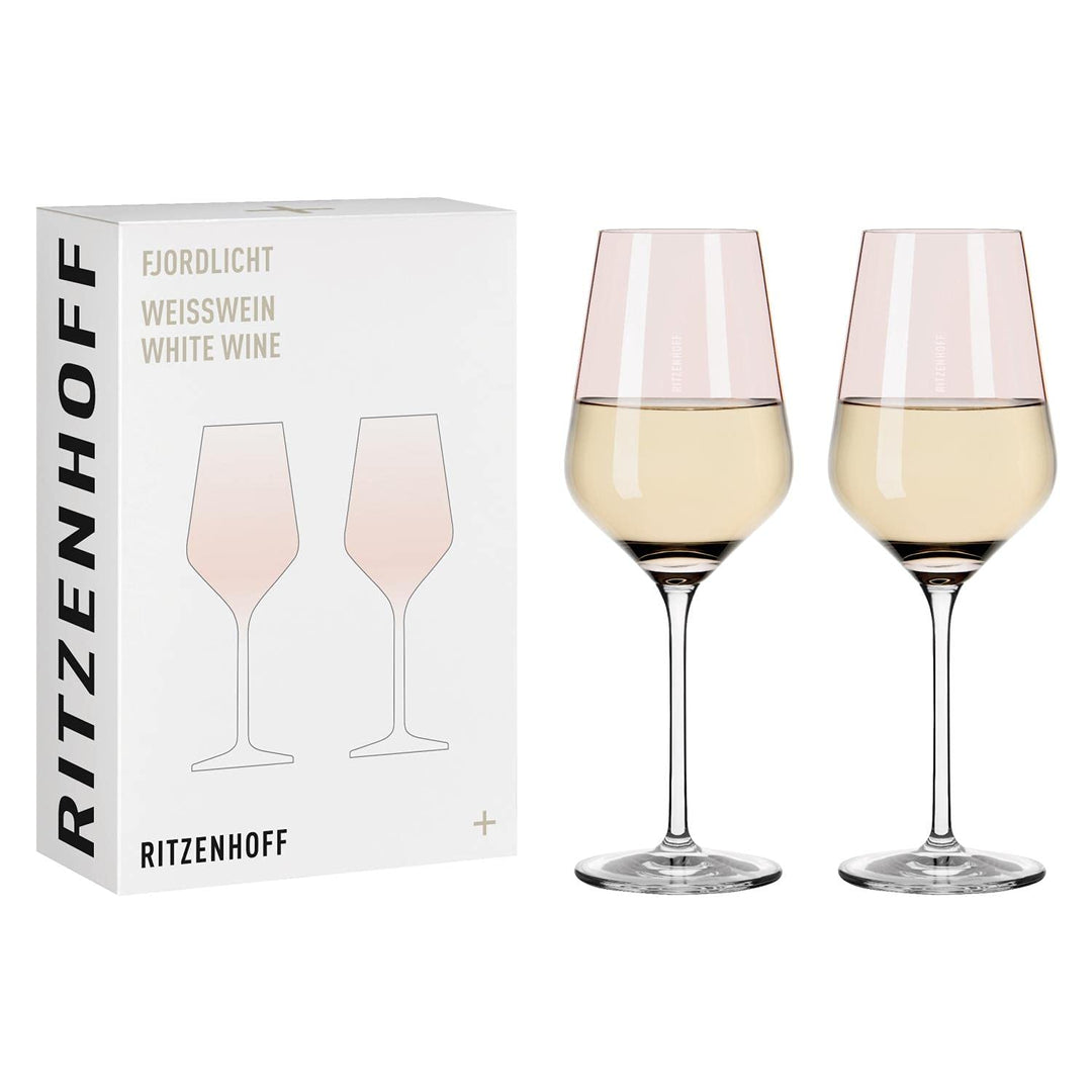 Ritzenhoff 3641001 Weissweinglas 300 ml – Serie Fjordlicht Nr. 1 – 2 Stück mit Farbverlauf Peach – M