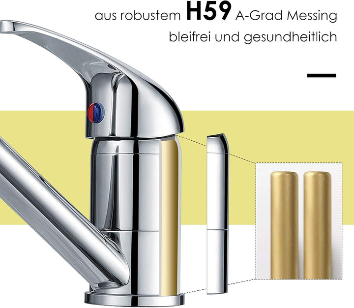 Küchenarmatur verchromt 10 Jahre Garantie 360° Schwenkbereich Hochdruck Wasserhahn Küche aus Messing