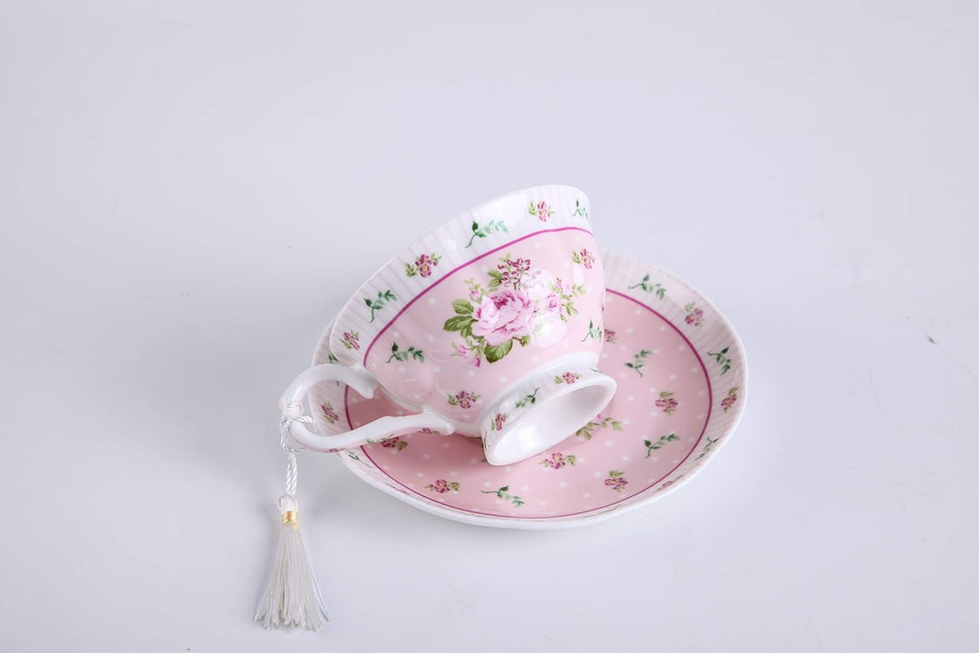 Kaffeetasse und Untertasse, Shabby Chic, Vintage, Porzellan, Vogel Schmetterling, Flora, Geschenk-Bo